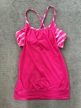 Soybu Hot Pink Tie-Dye Strappy Back Workout Tank Built-In Bra Yoga Size S